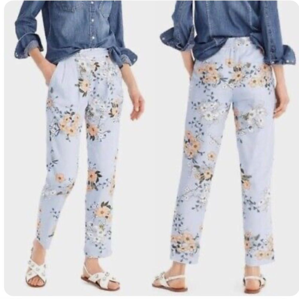 J. Crew High rise work dress pants ankle blue garden floral